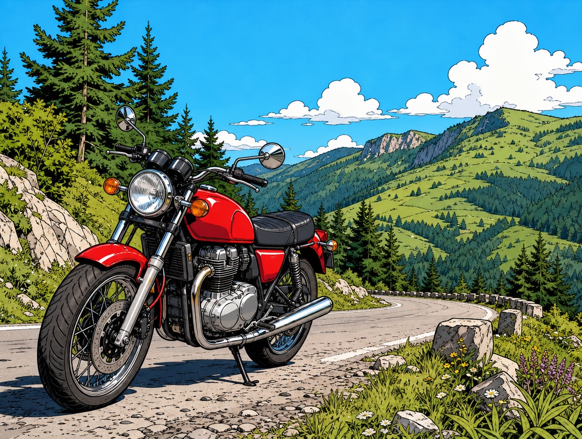 Moto sur une route des Vosges — illustration